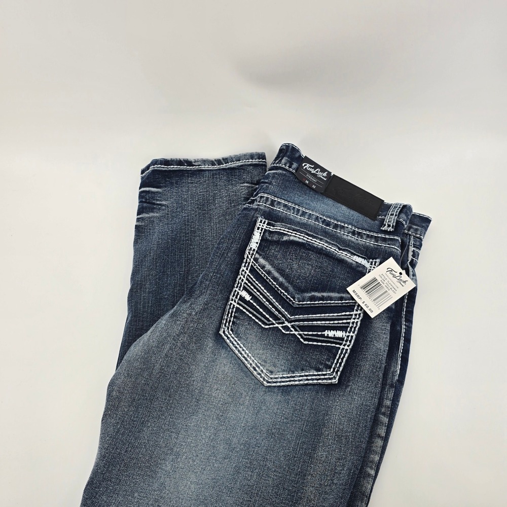 True Luck Jeans Straight Leg Mens Classic Stretch Full Blast Blue 36x32 NWT